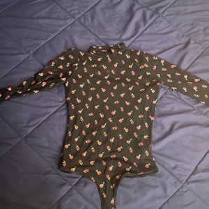 Hollister Mesh Floral High Neck Rose Pattern Bodysuit